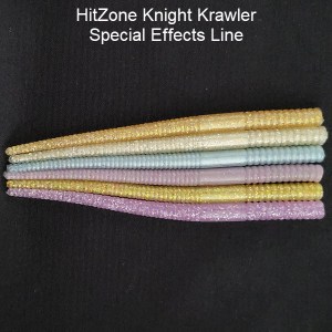 GM Bait & Tackle HitZone Knight Krawler. A nightcrawler softbait fishing worm for bass, walleye, catfish, trout, bluegill, crappie, and sunfish. Special effects line.