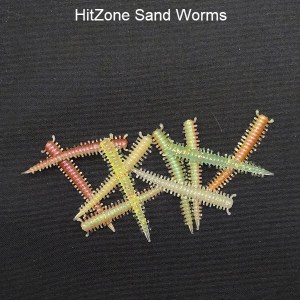 HitZone Sandworm bait line. Designed for flounder. Bluefish, croaker, redfish, sand perch, scup, sea trout, spots, striped bass, stripers, tautog, and weakfish also love it.